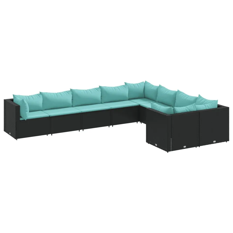 Salon de jardin 9 pcs avec coussins noir résine tressée - 2