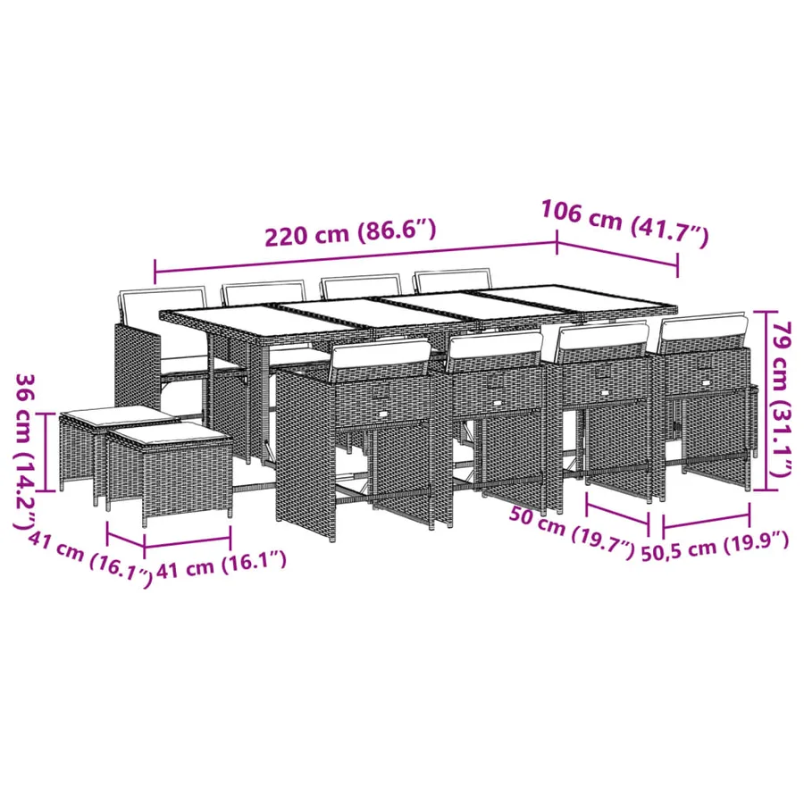 Ensemble à manger de jardin coussins 13 pcs gris résine tressée - 11