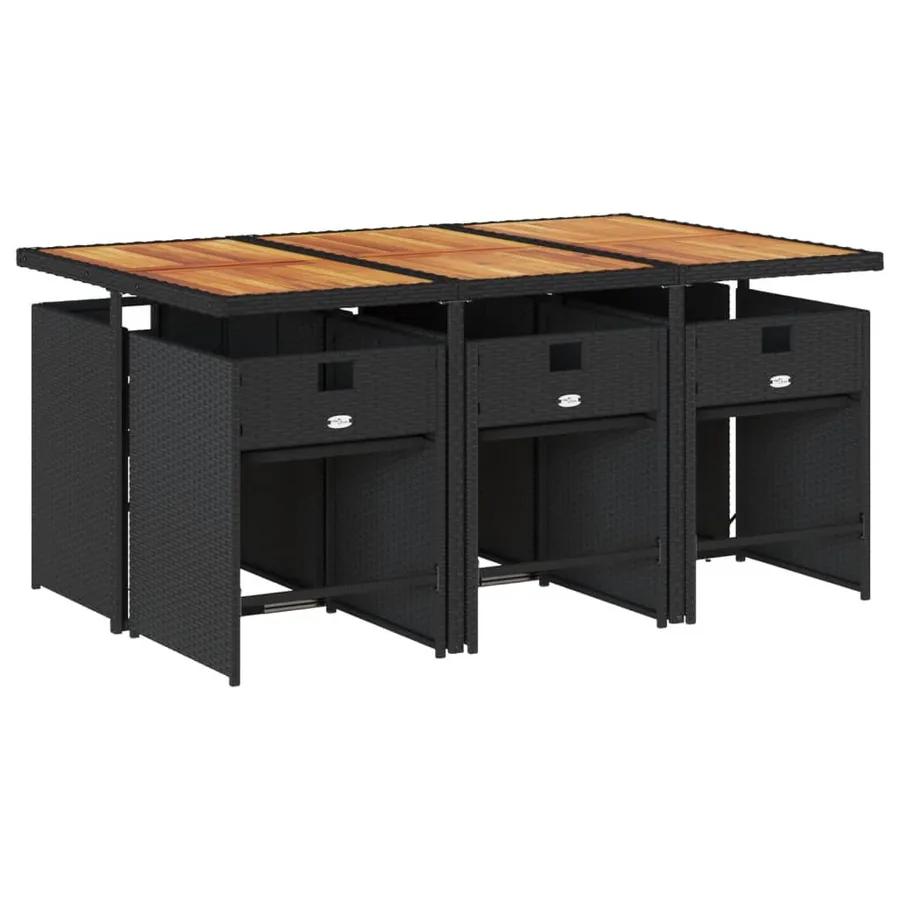 Ensemble à manger de jardin coussins 7pcs Noir Résine tressée - 3