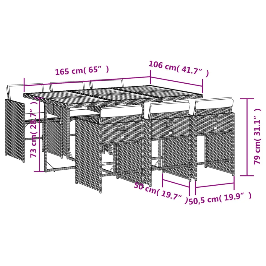 Ensemble à manger de jardin coussins 7pcs Noir Résine tressée - 9