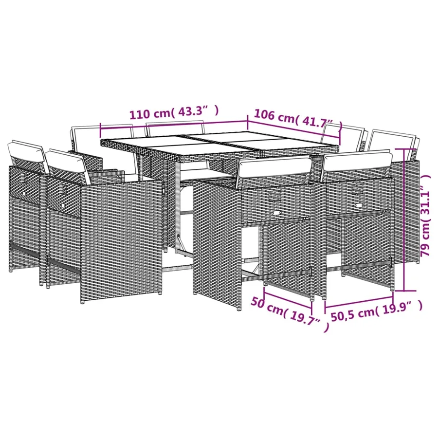 Ensemble à manger de jardin et coussins 9 pcs mélange beige - 8