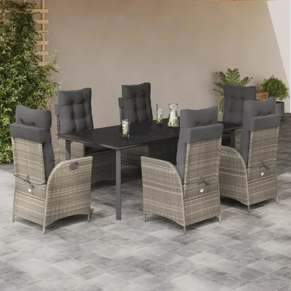 Ensemble à manger de jardin et coussins 7 pcs gris clair rotin