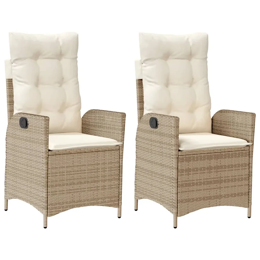 Chaises inclinables de jardin lot de 2 et coussins beige rotin - 2