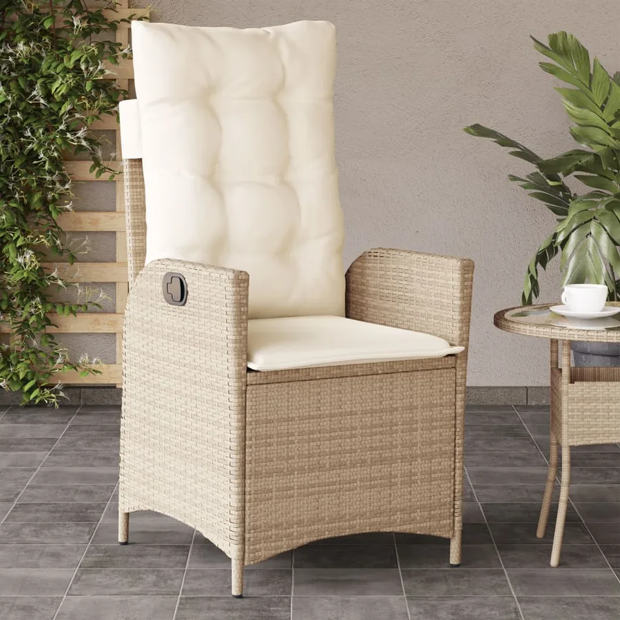 Chaises inclinables de jardin lot de 2 et coussins beige rotin - 3