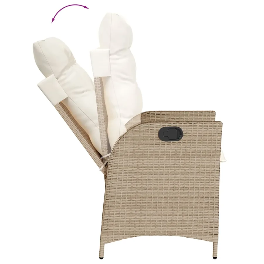 Chaises inclinables de jardin lot de 2 et coussins beige rotin - 8