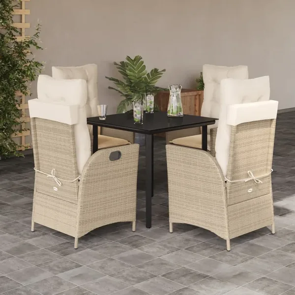 Ensemble à manger de jardin avec coussins 5pcs Beige poly rotin