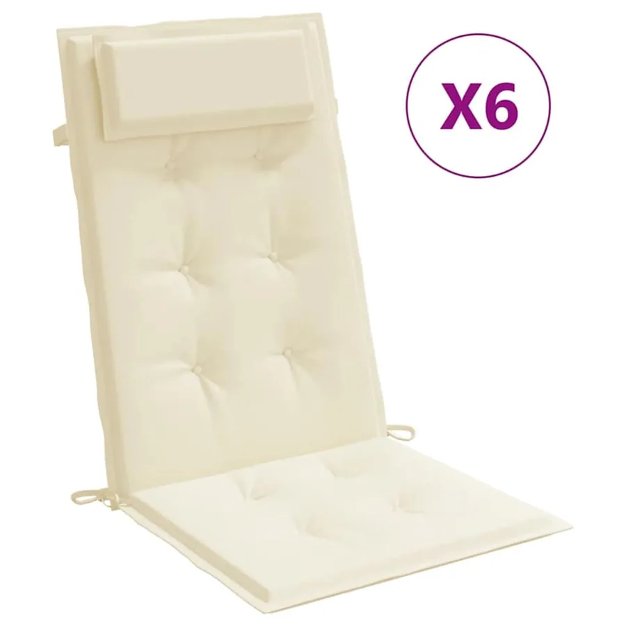 Coussins de chaise à dossier haut lot de 6 crème tissu oxford - 2