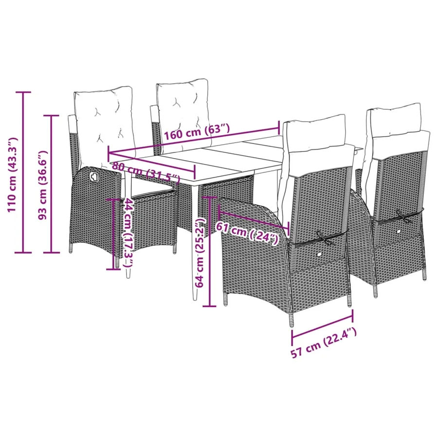 Ensemble à manger de jardin avec coussins 5pcs Beige poly rotin - 9