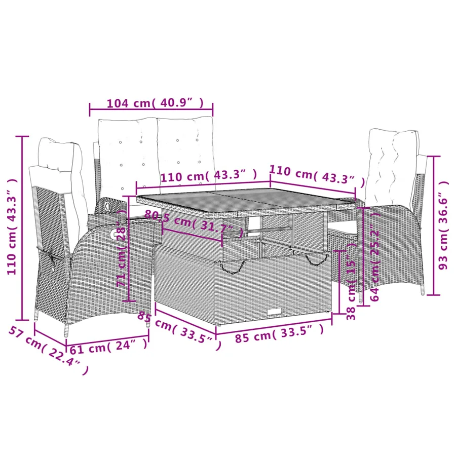 Ensemble à manger de jardin coussins 4 pcs beige résine tressée - 9
