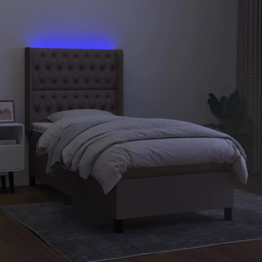 Sommier à lattes de lit matelas et LED Taupe 100x200 cm Tissu - 3