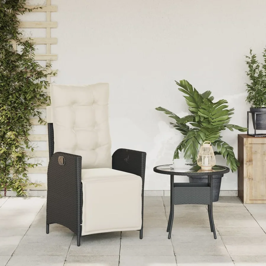 Chaise inclinable de jardin et repose-pied noir résine tressée - 3
