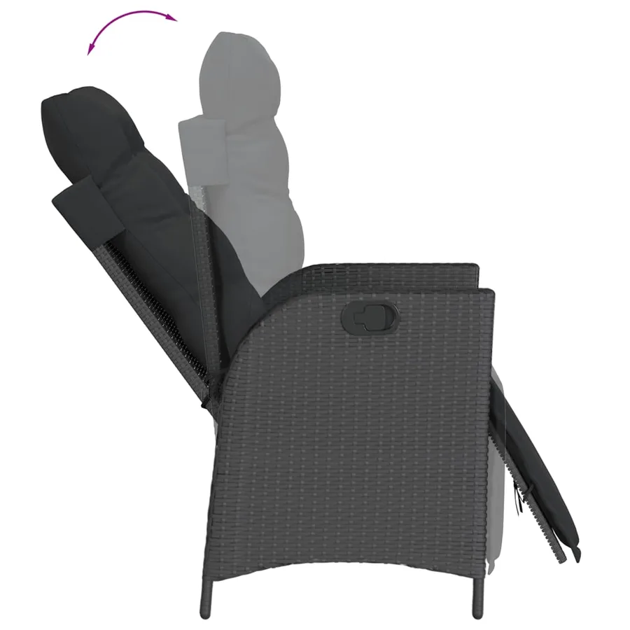 Chaises inclinables de jardin lot de 2 repose-pied noir rotin - 8
