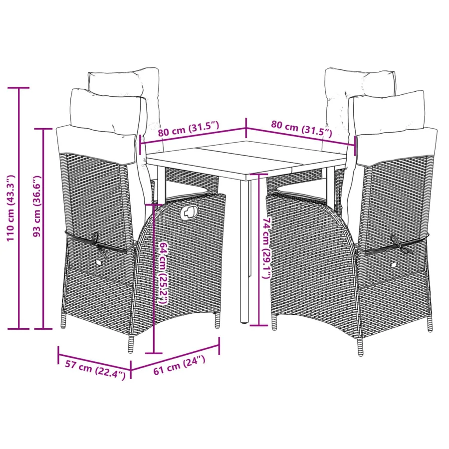 Ensemble à manger de jardin avec coussins 5pcs Beige poly rotin - 12