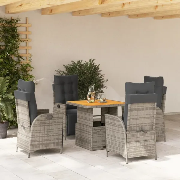 Ensemble à manger de jardin 5 pcs coussins gris résine tressée