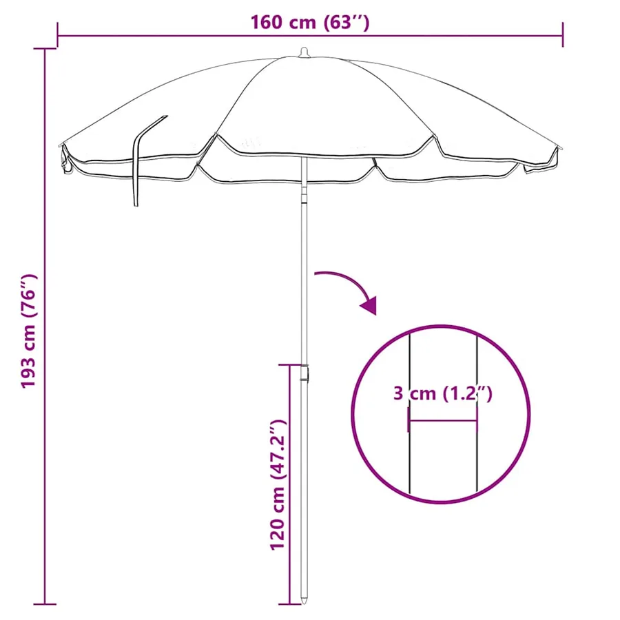 Parasol de jardin avec mât en acier sable 180 cm - 5