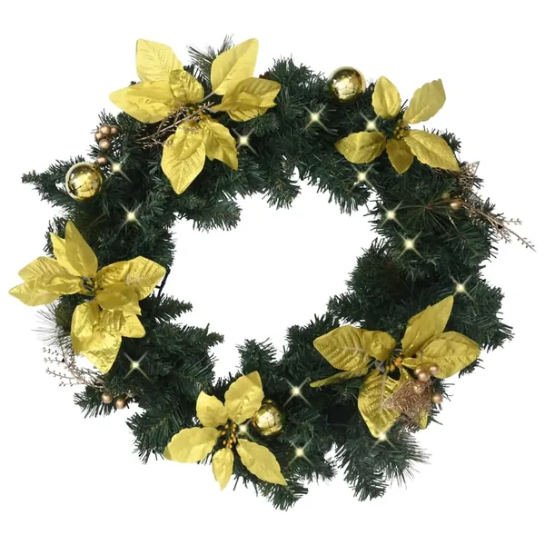 Couronne de Noël avec lumières LED vert 60 cm PVC