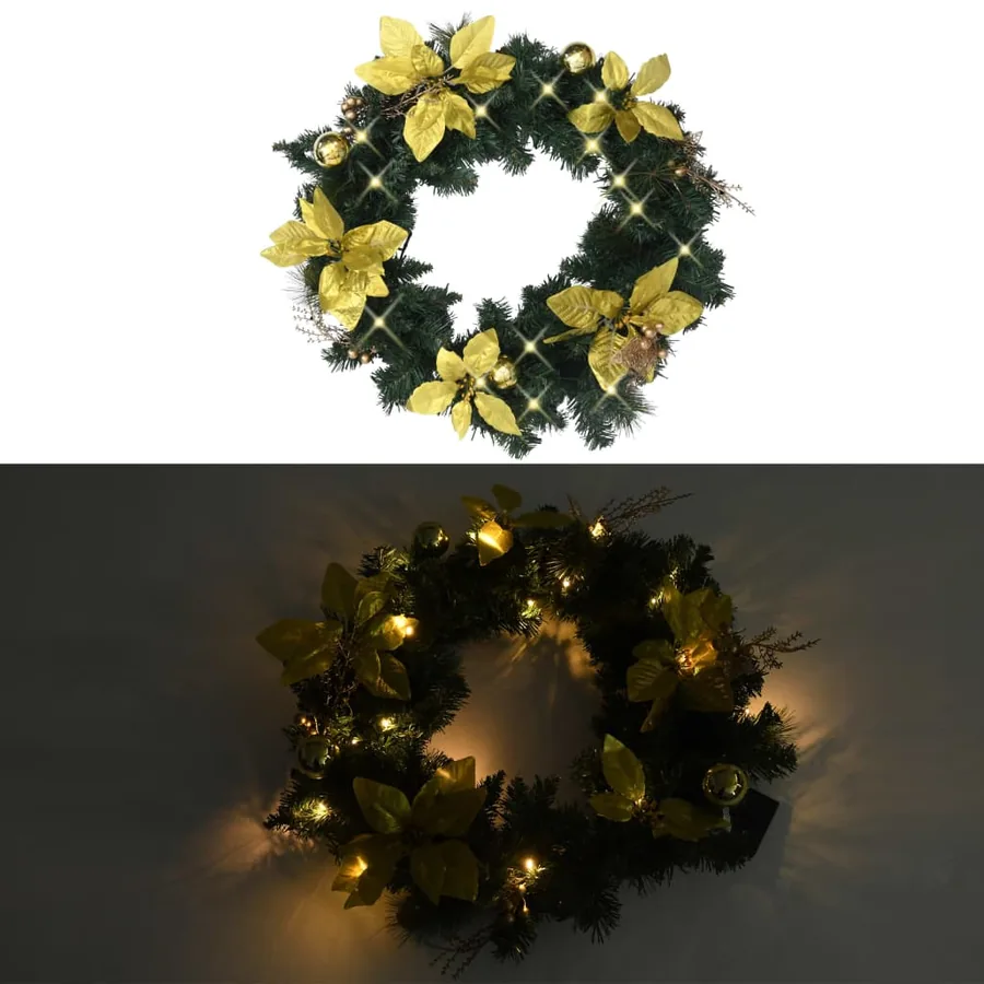Couronne de Noël avec lumières LED vert 60 cm PVC - 2