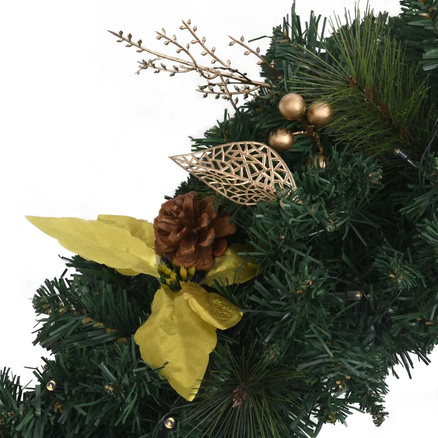 Couronne de Noël avec lumières LED vert 60 cm PVC - 5