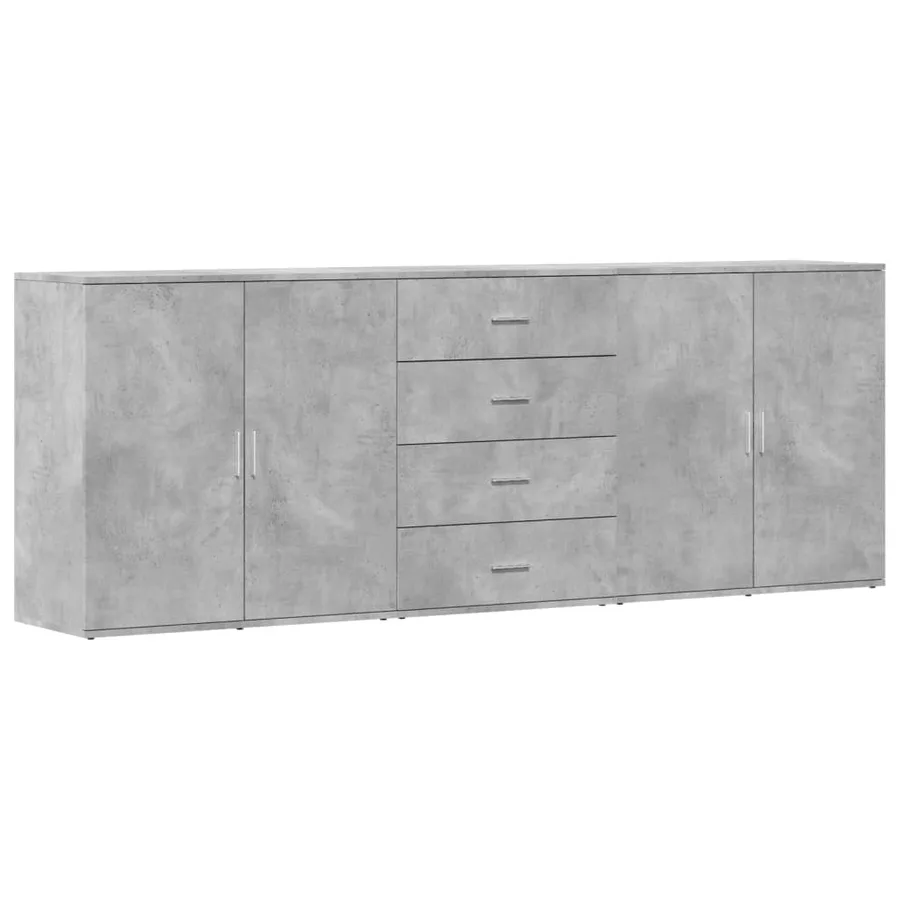 Buffets 3 pcs gris béton bois d'ingénierie - 2