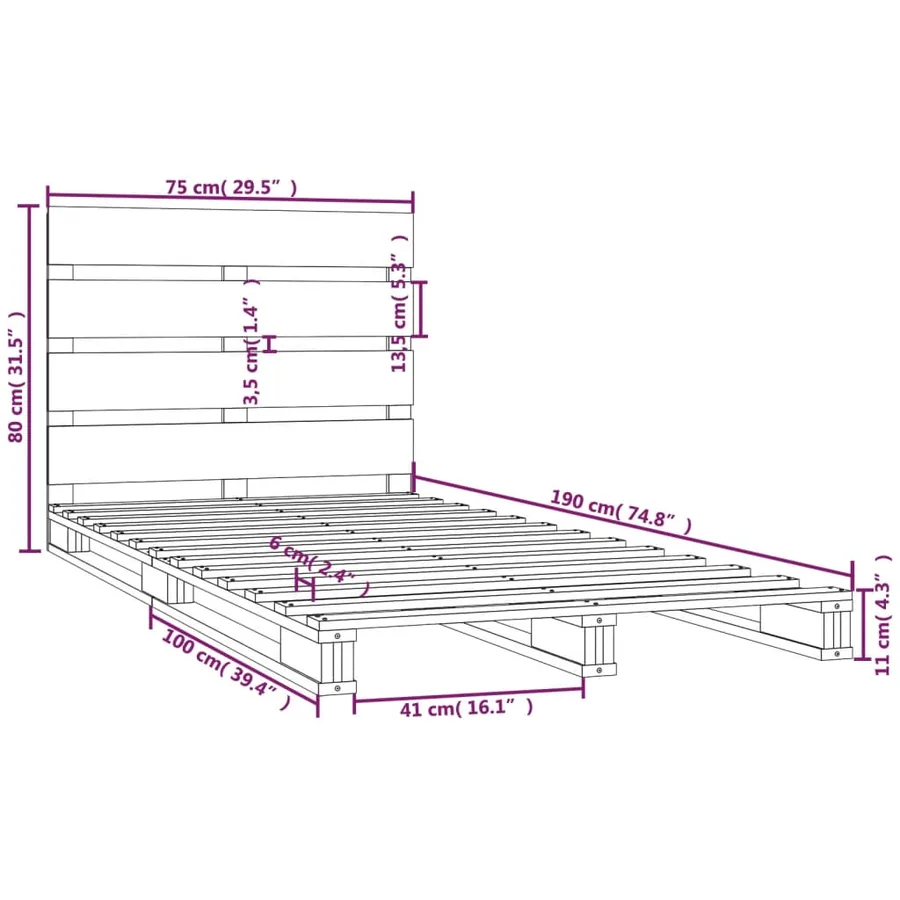 Cadre de lit sans matelas blanc 75x190 cm bois de pin massif - 12