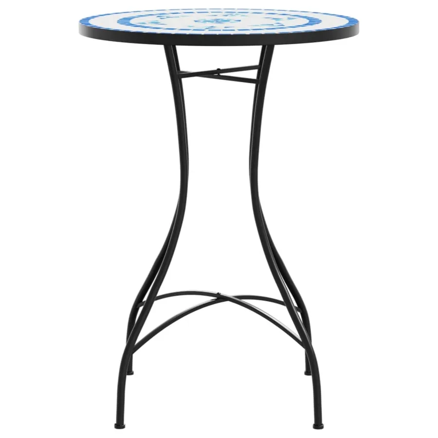 Table de bistro mosaïque bleu et blanc Ø50x70 cm céramique - 5