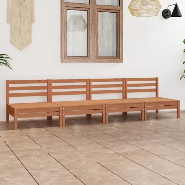 Salon de jardin 4 pcs Marron miel Bois de pin massif