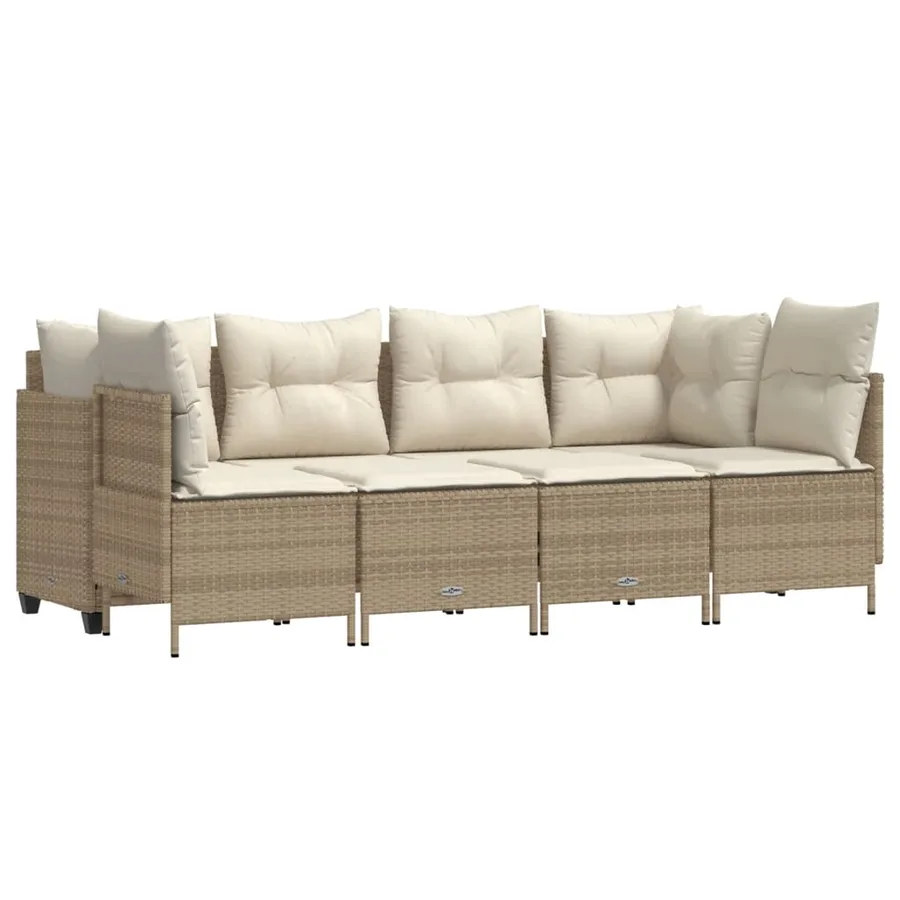 Salon de jardin avec coussins 5 pcs beige résine tressée - 2