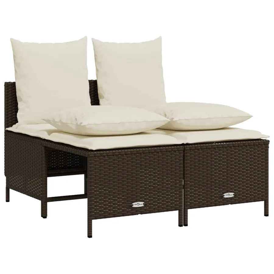 Salon de jardin 4 pcs avec coussins marron résine tressée - 2