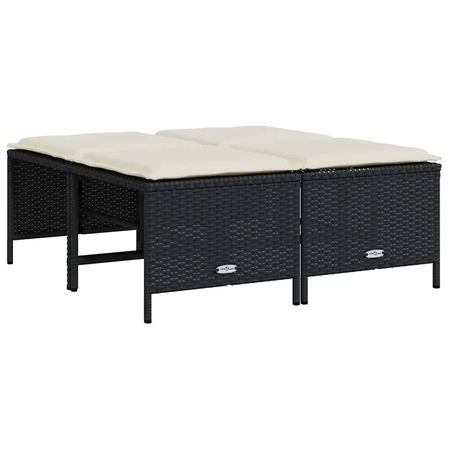 Tabourets de jardin avec coussins lot de 4 noir résine tressée - 2