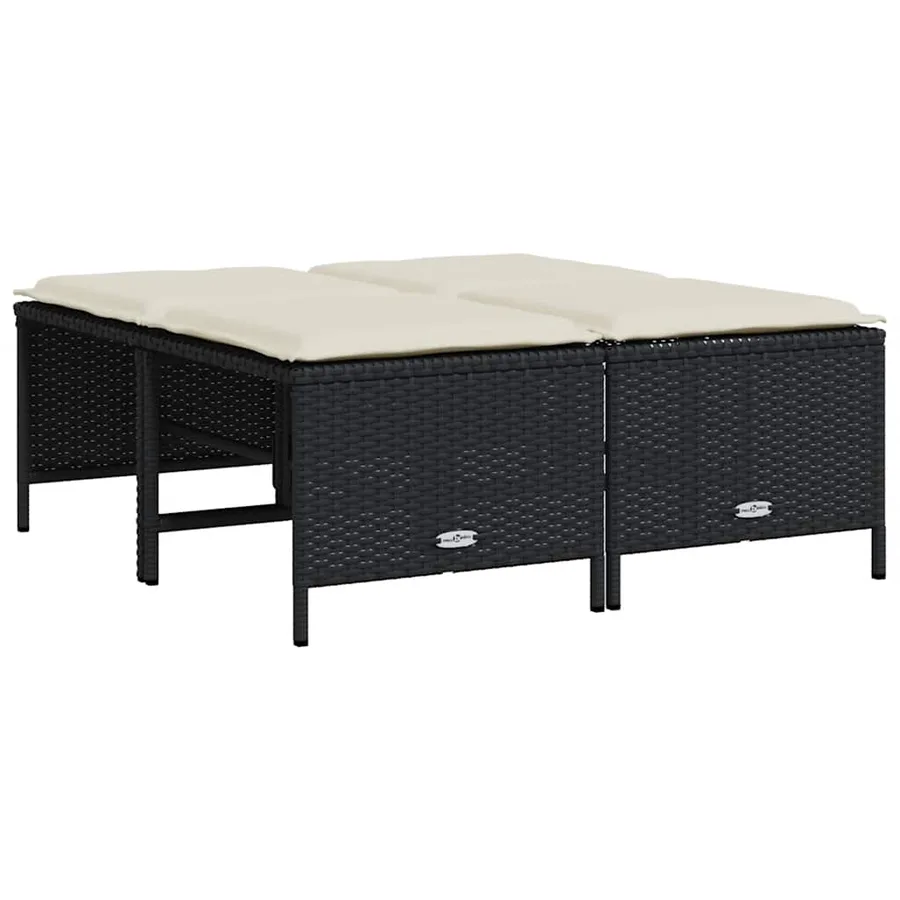 Tabourets de jardin avec coussins lot de 4 noir résine tressée - 5