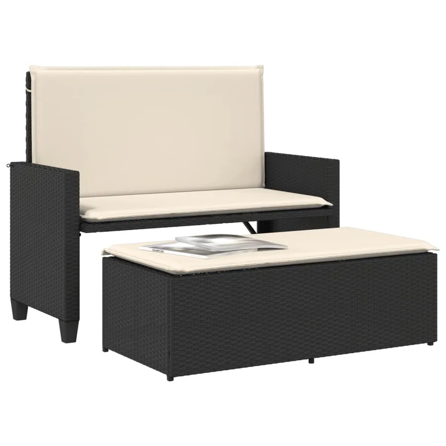 Banc de jardin avec coussins et repose-pied noir résine tressée - 4
