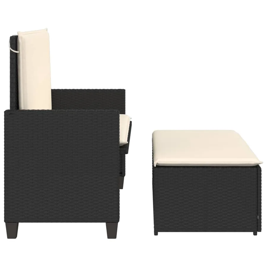 Banc de jardin avec coussins et repose-pied noir résine tressée - 6