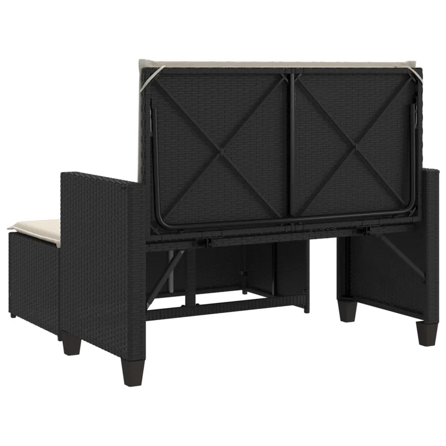 Banc de jardin avec coussins et repose-pied noir résine tressée - 7