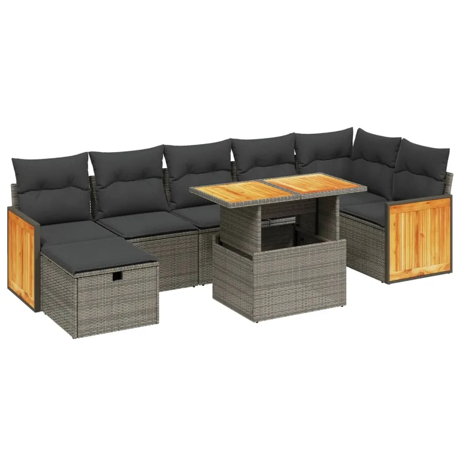Salon de jardin 8 pcs avec coussins gris résine tressée - 2