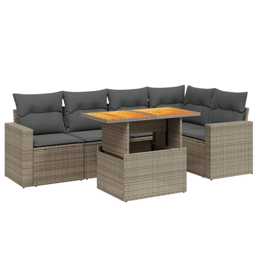 Salon de jardin 6 pcs avec coussins gris résine tressée - 2