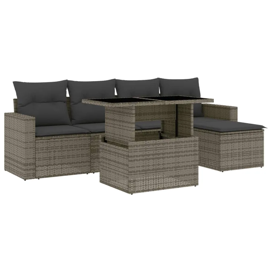 Salon de jardin 6 pcs avec coussins gris résine tressée - 2