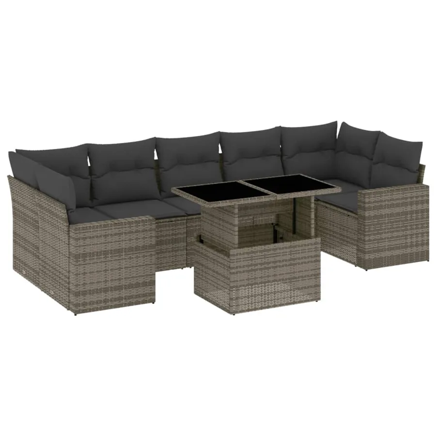 Salon de jardin 8 pcs avec coussins gris résine tressée - 2