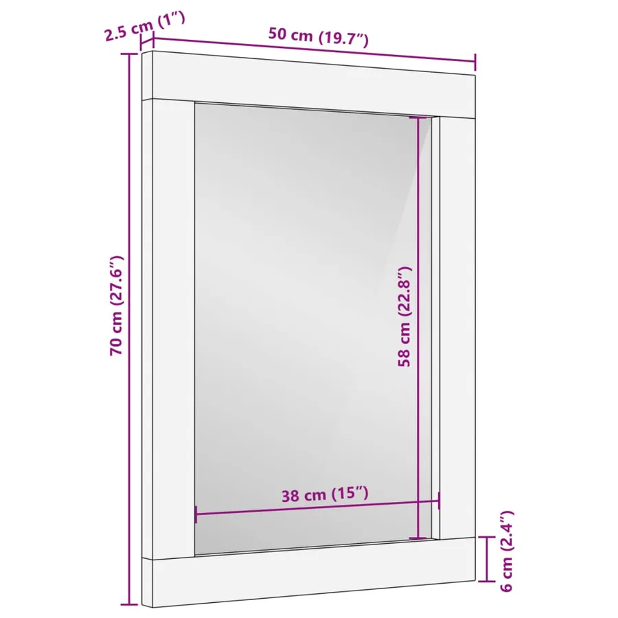 Miroir de bain 50x70x2,5 cm bois de manguier massif et verre - 9