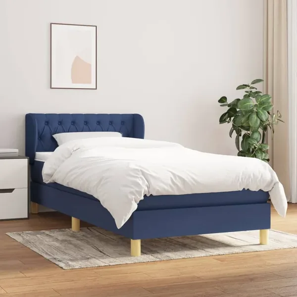 Sommier à lattes de lit avec matelas Bleu 100x200 cm Tissu