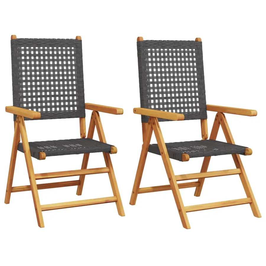 Chaises de jardin lot de 2 noir bois massif d'acacia et rotin - 2
