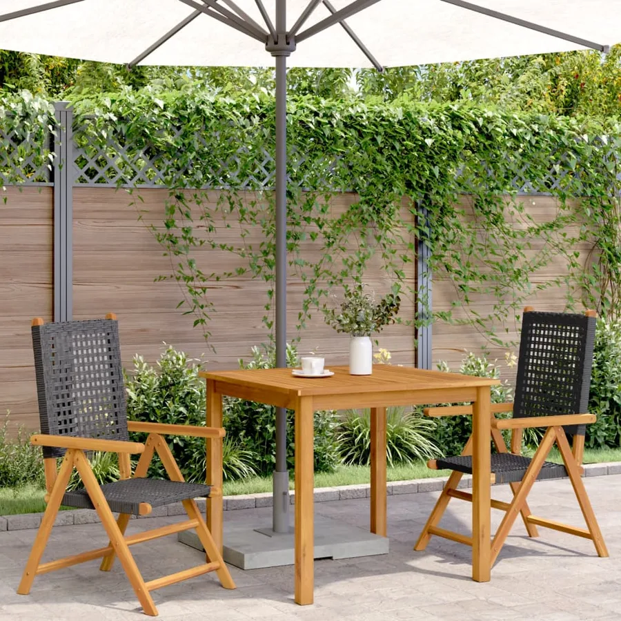 Chaises de jardin lot de 2 noir bois massif d'acacia et rotin - 3