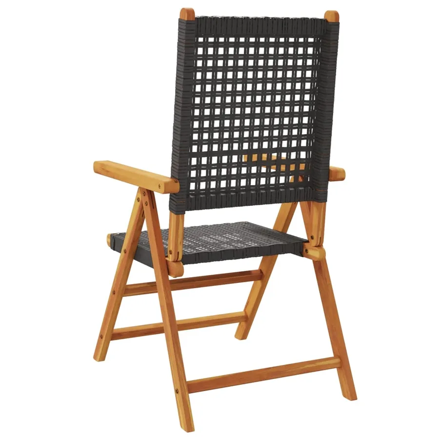 Chaises de jardin lot de 2 noir bois massif d'acacia et rotin - 7