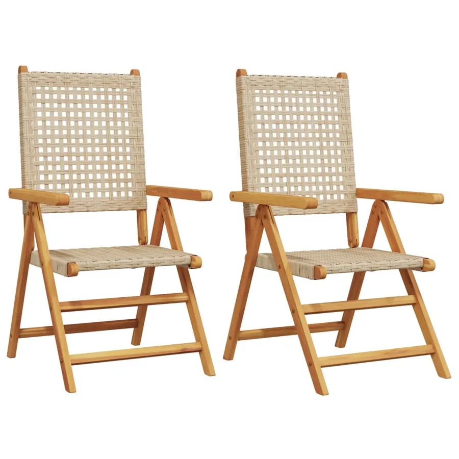 Chaises de jardin lot de 2 beige bois massif d'acacia et rotin - 2