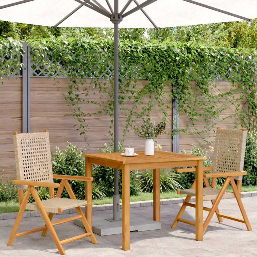 Chaises de jardin lot de 2 beige bois massif d'acacia et rotin - 3