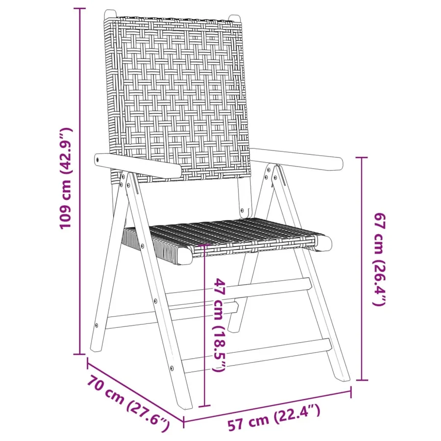 Chaises inclinables de jardin lot de 4 beige rotin bois massif - 10