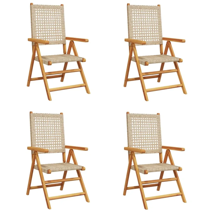 Chaises inclinables de jardin lot de 4 beige rotin bois massif - 2