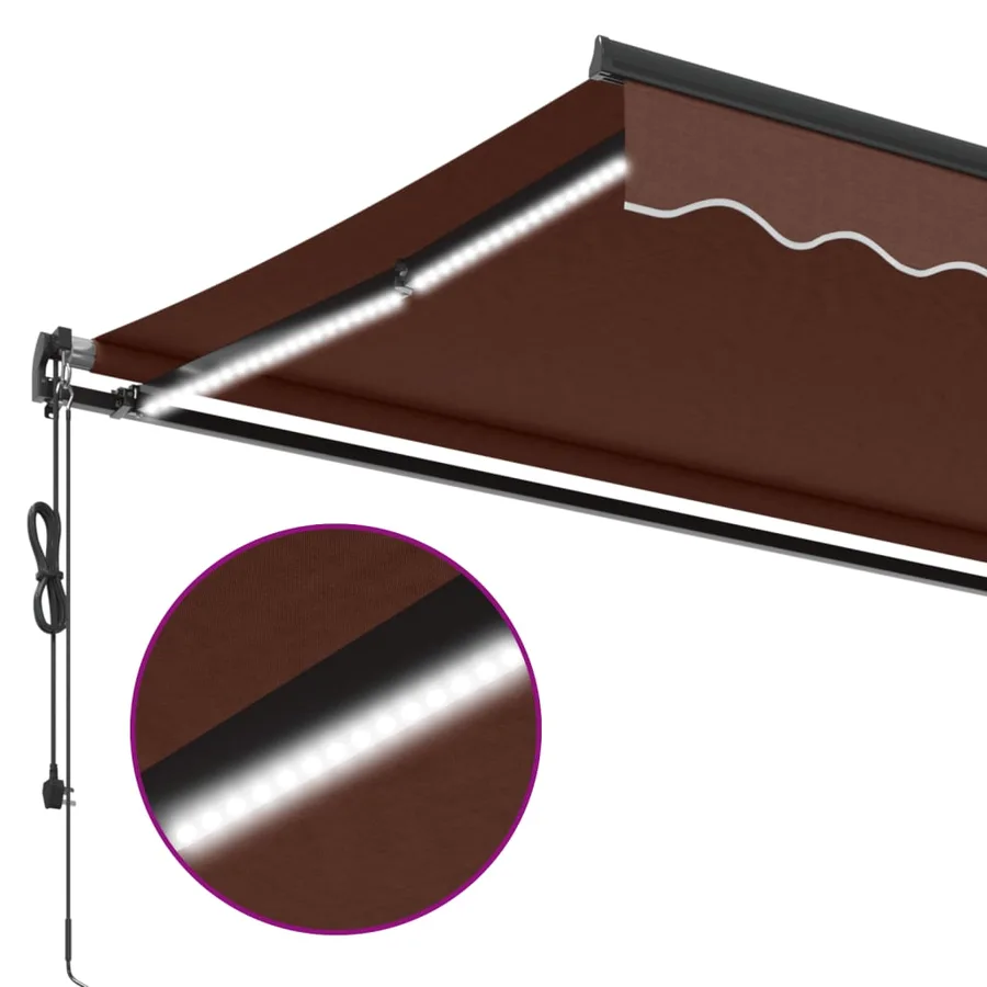 Auvent rétractable automatique avec LED marron 450x350 cm - 7