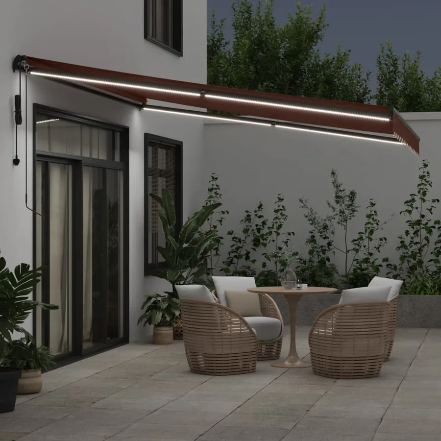 Auvent rétractable automatique avec LED marron 400x350 cm - 3
