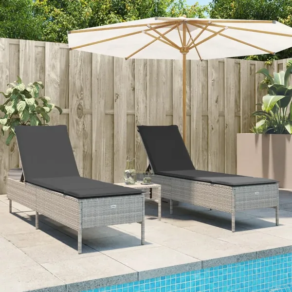 Chaises longues avec coussins lot de 2 gris résine tressée