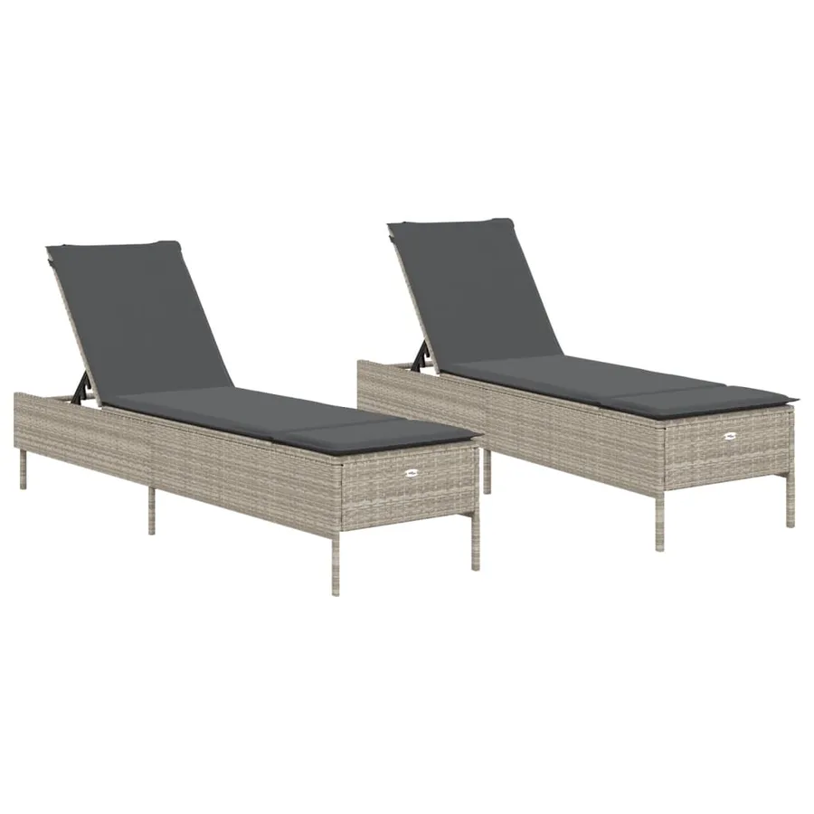Chaises longues avec coussins lot de 2 gris résine tressée - 2